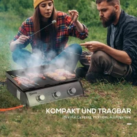 Outsunny Gasgrill mit 3 Brennern, Schlauch, Antihaft-Grillplatte, Edelstahl, Farbe: Silber, 63 x 48 x 21 cm(m-6)