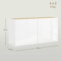 HOMCOM Credenza Moderna con Armadietti a 2 Ante, Chiusura Ammortizzata e Ripiani Regolabili, 140x40x75cm, Bianco Lucido(m-3)