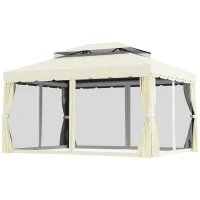 Outsunny Gartenpavillon Pavillon Barnum mit Doppel-Dach, Seitenwänden und abnehmbaren Moskitonetzen 4 x 3 m creme(m-1)