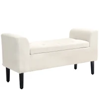 HOMCOM Gepolsterte Aufbewahrungs-Sitzbank mit Armlehnen für Schlafzimmer, Eingang, Wohnzimmer, Beige(m-1)