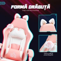 HOMCOM Scaun Gaming Ergonomic Roz cu Urechi Pisica(m-4)
