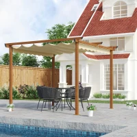 Outsunny Pergola rétractable structure alu + toile polyester haute densité protection contre le soleil  3 x 3 x 2,25 m beige(m-2)