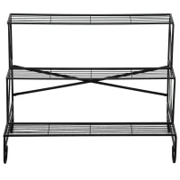 Outsunny Blumenständer Blumenregal aus Metall 3 Stufen Pflanzenregal Blumentreppe  für innen und außen Garten Balkon Schwarz 95 x 63 x 72 cm(m-11)