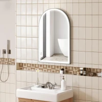 HOMCOM LED Badezimmerspiegel 90 x 60 cm, Wandmontage, 3 Farben, Bogenform, Aluminiumrahmen, Antibeschlag und Touchschalter(m-5)