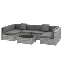 Outsunny 7-teiliges modulares Gartenmöbel-Set mit Glastischplatte und abnehmbaren Kissen inklusive grau