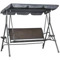 Outsunny Balansoar cu 3 Locuri, Balansoar de Gradina cu Copertina Ajustabila, Scaun din Ratan si Cadru de Otel(m-1)