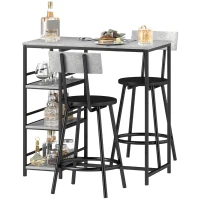 HOMCOM Barisch-Set mit 2 Hockern und Aufbewahrungsregalen für Esszimmer, Küche, Grau und Schwarz(m-1)