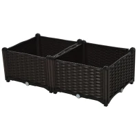 Outsunny Hochbeet, Pflanzkasten mit Abflusslöchern, Blumenkasten im Rattan-Look, Kunststoff, Braun, 40 x 40 x 44 cm(m-10)