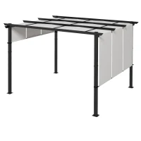 Outsunny Pergola mit 3 verschiebbaren Stoffen 3,5L x 3B x 2,35H m, Struktur aus verwitterungsbeständigem Epoxid-beschichtetem Schwarzem Metall, Stoff aus Polyester in Grau(m-6)