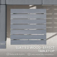 Outsunny 3 Piece Garden Furniture Set with 5-Level Adjustable Lounger, L Shaped Garden Corner Sofa with Cushions, Mesh Seat, Slatted Wood-Grain Table, Outdoor Furniture Set for Conservatory, Grey(m-8)