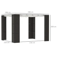 Outsunny Pergola ausziehbar 3L x 3B x 2H m Schiebedach Polyester-Hochdichtegewebe UV-Schutz Metallgestell Epoxidbeschichtung strapazierfähiges PP-Geflecht schwarz und creme(m-3)