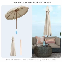 Outsunny Runder neigbarer Sonnenschirm Ø 264 cm mit Volants aus hochdichtem Polyester anti-UV abnehmbarer Mast 8 Rippen - Creme(m-4)