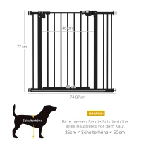 PawHut Türschutzgitter für Hunde, Absperrgitter, Schutzgitter für Haustiere, Metall, Kunststoff, 74-87 cm, Schwarz(m-3)