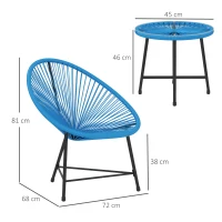 Outsunny Gartenmöbel-Set für den Außenbereich aus Kunststoffrattan für 2 Personen, gehärtete Glasplatte, für Balkon, Terrasse, Terrasse, Blau(m-3)
