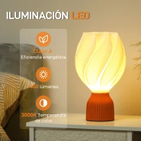 HOMCOM Lámpara de Mesa LED 3D con Diseño de Pétalos Luz Cálida para Mesita de Noche y Escritorio Ø16,5x28 cm Blanco y Teja(m-5)