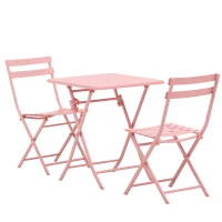 Outsunny Klappbares Bistro-Gartenmöbel-Set - quadratischer Tisch 60L x 60B x 71H cm mit 2 Stühlen - Pulverbeschichtetes Metall in Rosa(m-6)