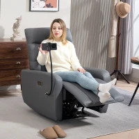 HOMCOM Electric Recliner Armchair with USB + Type C Charge Port, Phone Holder, PU Leather Reclining Chair with Adjustable Leg Rest, Recliner Chair for Home Living Room Theater, Grey(m-2)