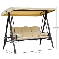 Outsunny Swing Chair Hammock Chair 3 Seater Canopy Cushion Shelter Outdoor Bench Steel Beige(m-3)