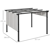 Outsunny Pergola mit 3 verschiebbaren Stoffen 3,5L x 3B x 2,35H m, Struktur aus verwitterungsbeständigem Epoxid-beschichtetem Schwarzem Metall, Stoff aus Polyester in Grau(m-3)
