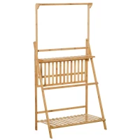 Outsunny Blumentreppe aus Holz Pflanzenständer Leiterregal einstellbare Hängehöhe Blumenständer hängende Bamboo Natur innen draußen 70 x 40 x 143 cm(m-13)