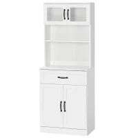 HOMCOM Buffetschrank Küche 2 Glastüren Regal Schublade und Doppeltürschrank 60 x 38 x 161 cm Weiß(m-1)