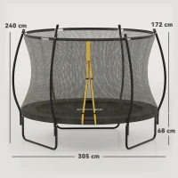 SPORTNOW Gartentrampolin Outdoor-Trampolin Sicherheitsnetz 54 Hochspannungsfedern Ø 305 x 240 cm Schwarz(m-3)