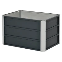 Outsunny Hochbeet aus Stahl Gartenbeet Pflanzkasten Blumenkasten Blumenkübel mit Handschuhe Dunkelgrau 66 x 47 x 40 cm(m-12)