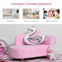 HOMCOM Fauteuil canapé méridienne pour enfant effet velours - 80 x 40 x 49 cm rose(m-5)