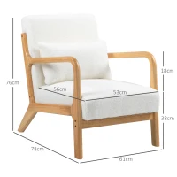 HOMCOM Fauteuil lounge - 3 coussins inclus - assise profonde - accoudoirs - structure bois hévéa - aspect velours crème(m-3)