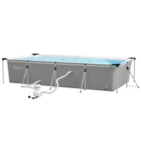 Outsunny Aufstellpool Rechteckiger Stahlrahmen mit Filter, Pumpe und Reparaturset 472L x 282B x 80Hcm(m-6)