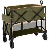 Outsunny Double Decker Folding Festival Trolley on Wheels, 200KG & 350L Capacity Collapsible Wagon Festival Trolley Cart with 134cm Extended for Camping Sports Shopping Garden and Beach, Grey(m-11)