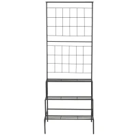 Outsunny Blumentreppe aus Metall 3 Stufen Pflanzenständer Pflanzentreppe Leiterregal Blumenständer innen draußen Schwarz 60 x 53,5 x 159,5 cm(m-12)