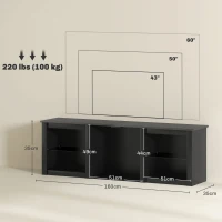 HOMCOM TV-Möbel mit LED-Beleuchtung für Fernseher bis zu 65 Zoll, 160cm mit verstellbaren Glastablaren, schwarz(m-3)