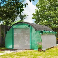 Outsunny Tunnel de film en polytunnel de 4 x 3 x 2 m avec filet pare-soleil, parois latérales enroulables, couverture en plastique, cadre en acier, vert(m-2)