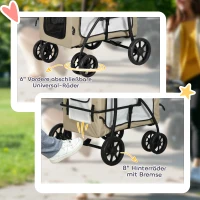 PawHut Hundbuggy Haustierbuggy Hundewagen, klappbar, abnehmbarer Korb, 81 x 58 x 97,5 cm, Schwarz+Khaki+Weiß(m-7)