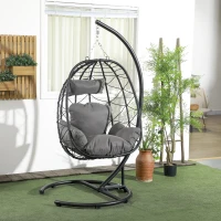 Outsunny Fauteuil suspendu extérieur Fauteuil Suspendu Egg Chair, résistant aux intempéries, incl. Coussin, 102 cm x 102 cm x 195 cm, Gris Foncé(m-2)