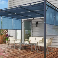 Outsunny Four Piece Wicker Rope Garden Furniture Set with Glass Top Coffee Table - Grey(m-8)