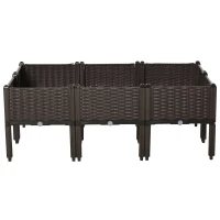 Outsunny Hochbeet 6-teiliger Pflanzkasten mit Abflusslöchern Rattan-Look Blumenkasten DIY Braun 40 x 40 x 44 cm(m-14)