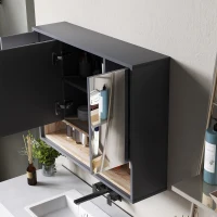 HOMCOM Badezimmerschrank mit Spiegel, Wandtoilettenmöbel mit 3 Türen und 8 Fächern, Grau(m-5)