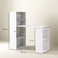 HOMCOM Scrivania Computer con Libreria Salvaspazio, Tavolo da Pranzo per Ufficio e Studio, 120x55x120 cm, Bianco(m-3)