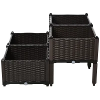 Outsunny Hochbeet, Pflanzkasten mit Abflusslöchern, Blumenkasten im Rattan-Look, Kunststoff, Braun, 40 x 40 x 44 cm(m-14)