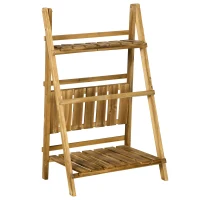 Outsunny Pflanzentreppe Blumenbank Blumentreppe Blumenregal Pflanzregal Blumenständer 3 Stufen Tannenholz Dunkelbraun 60 x 37 x 93 cm(m-14)