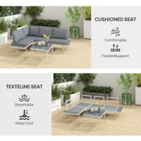 Outsunny 3 Piece Garden Furniture Set with 5-Level Adjustable Lounger, L Shaped Garden Corner Sofa with Cushions, Mesh Seat, Slatted Wood-Grain Table, Outdoor Furniture Set for Conservatory, Grey(m-6)