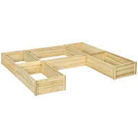 Outsunny Set mit 5 modularen Blumenbeeten aus Fichtenholz für den Außenbereich, Abm. 230L x 230B x 28H cm Naturholz(m-1)