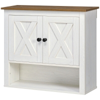 kleankin Wandmontierter Schrank, Badezimmerschrank mit geschlossenem Fach und offenem Regal, dim. 60 x 19,5 x 52,5 cm, weiß