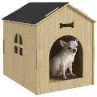 PawHut Innennische für Hunde Haus Innendesign aus Holz mit hohlen Knochenmustern Fenster 44 x 57 x 58 cm Eiche(m-6)