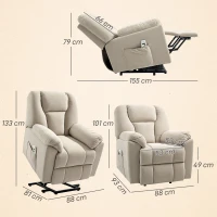 HOMCOM Relaxsessel mit Massagefunktion und Heizung, elektrisch mit verstellbarer Rückenlehne, USB-Anschlüssen, Fernbedienung, Beige(m-3)