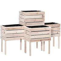 Outsunny Hochbeet Blumenkasten Pflanzenkasten, wetterbeständig, Massivholz, 50 cm x 30 cm x 60 cm, Natur(m-12)