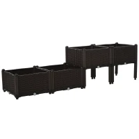 Outsunny Hochbeet, Pflanzkasten mit Abflusslöchern, Blumenkasten im Rattan-Look, Kunststoff, Braun, 40 x 40 x 44 cm(m-18)