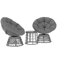 Outsunny Gartenmöbelset 3-teilig mit 2 drehbaren Papasan-Sesseln und 1 rundem Couchtisch aus Polyester-Rattan-Geflecht(m-1)